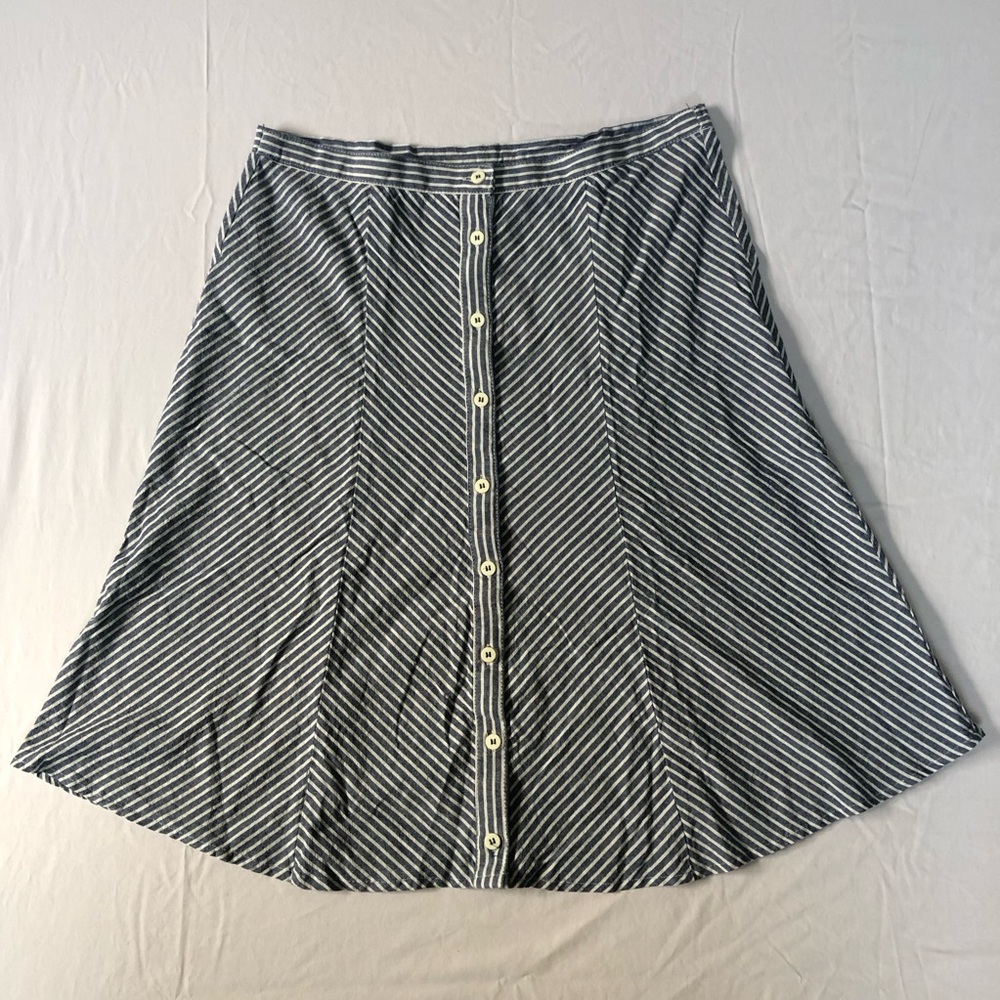 Striped Denim and White Button-Front A-line Skirt